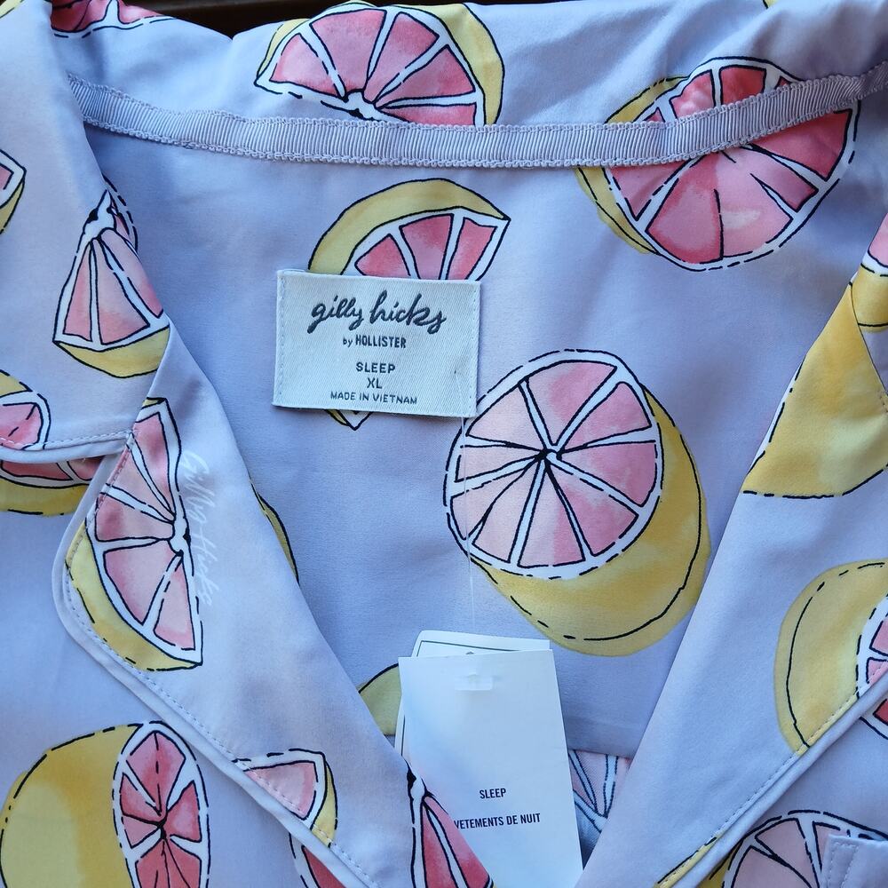 Gilly Hicks Hollister Satin Citrus Fruit Print Sleep Set XL purple LS top shorts - Picture 8 of 16